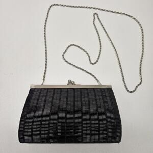 Vintage 90s La Regale Elegant Black Beaded Evening Bag Clutch Purse Formal